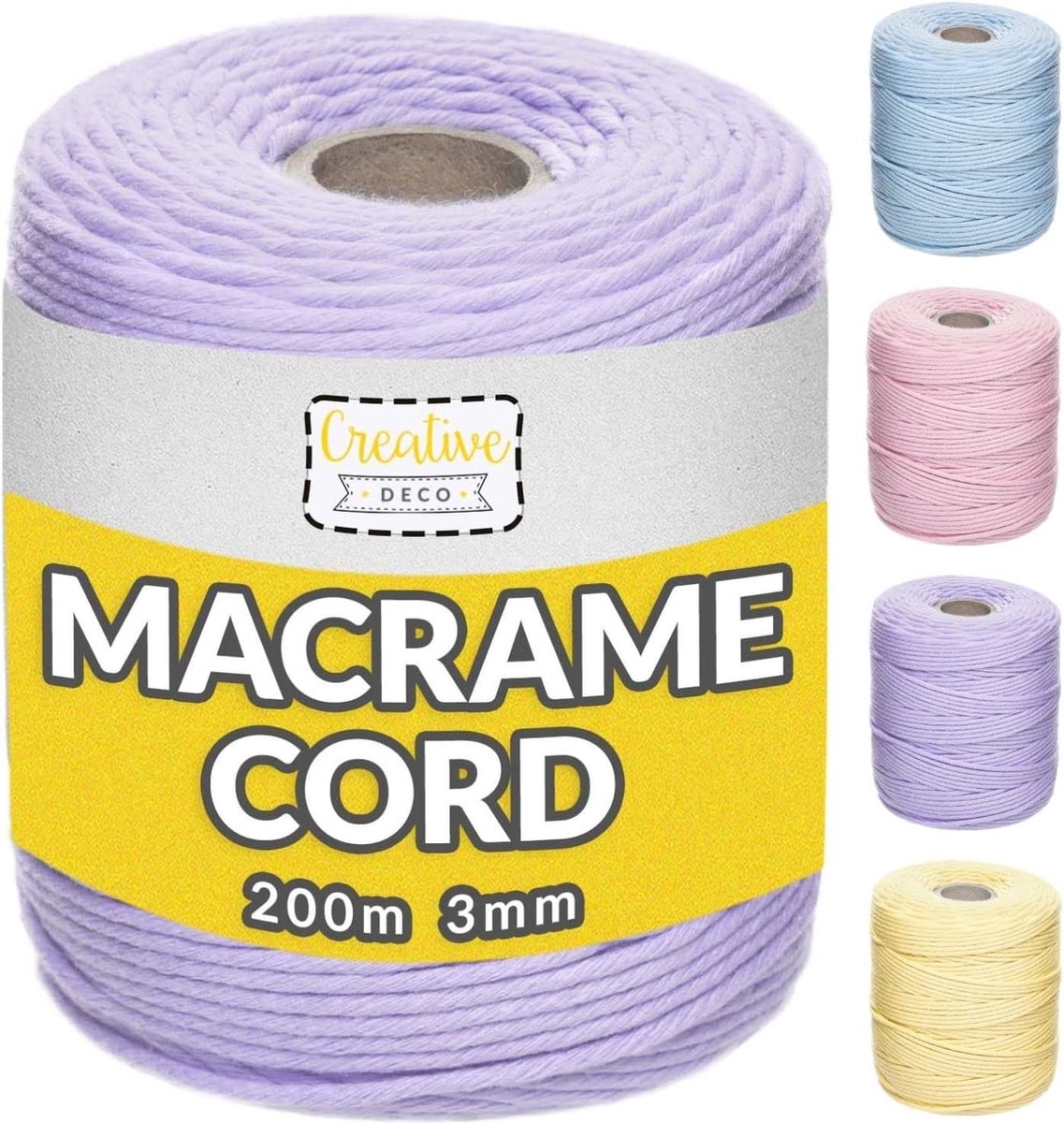 Creative Deco Macrame Koord Katoenen Koord | Paars Licht 200 m | 2-3 mm Dikte